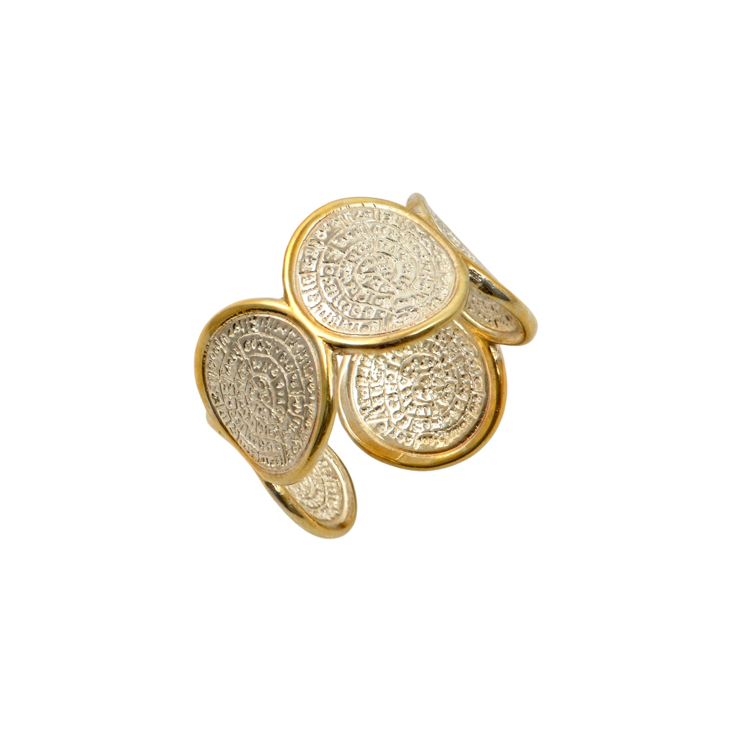 Gold & Silver Phaistos Disc Adjustable Ring