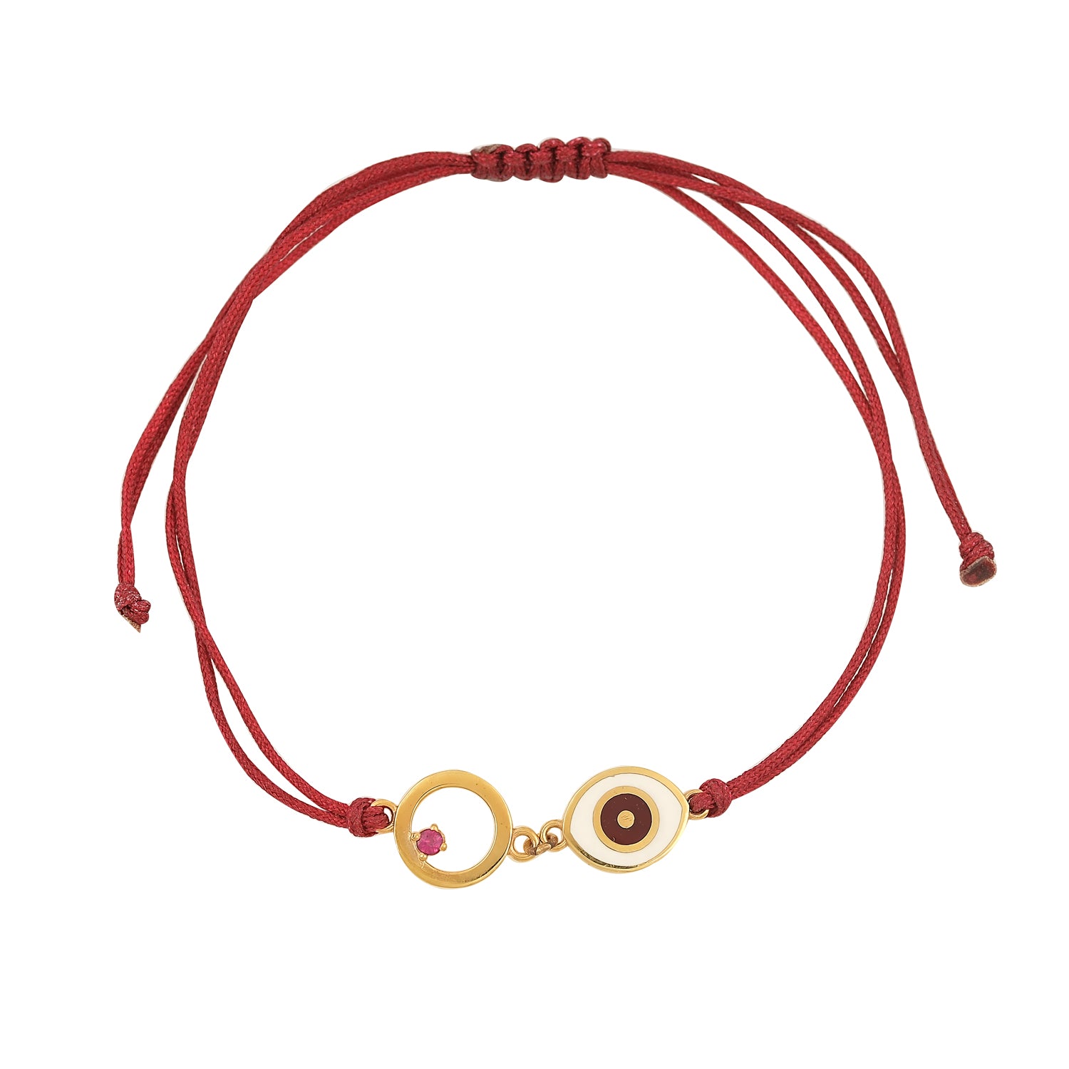 14K Gold Evil Eye Bracelet with Ruby Stone
